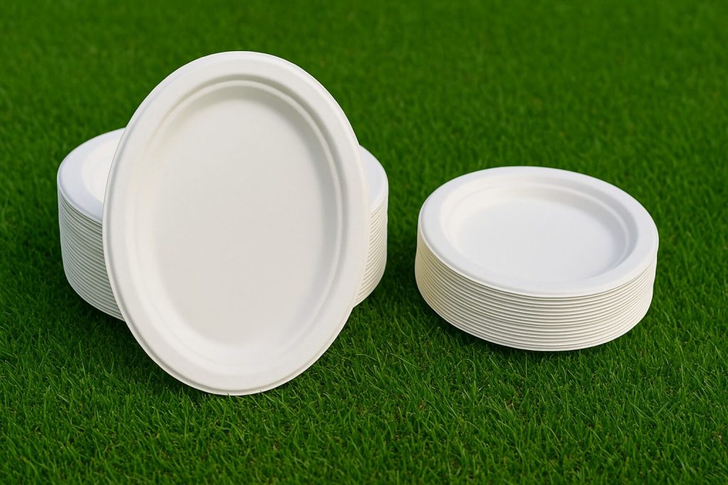Bandejas y platos fabricados en fibra compostable proveniente de caña de azúcar, una alternativa ecológica y sostenible al plástico tradicional. Las bandejas están disponibles en formato de 260x190 mm, y los platos en medidas de 18, 20 y 23 cm. Resistentes, aptos para alimentos calientes o fríos y 100 % biodegradables, son ideales para hostelería, catering y eventos responsables con el medio ambiente.