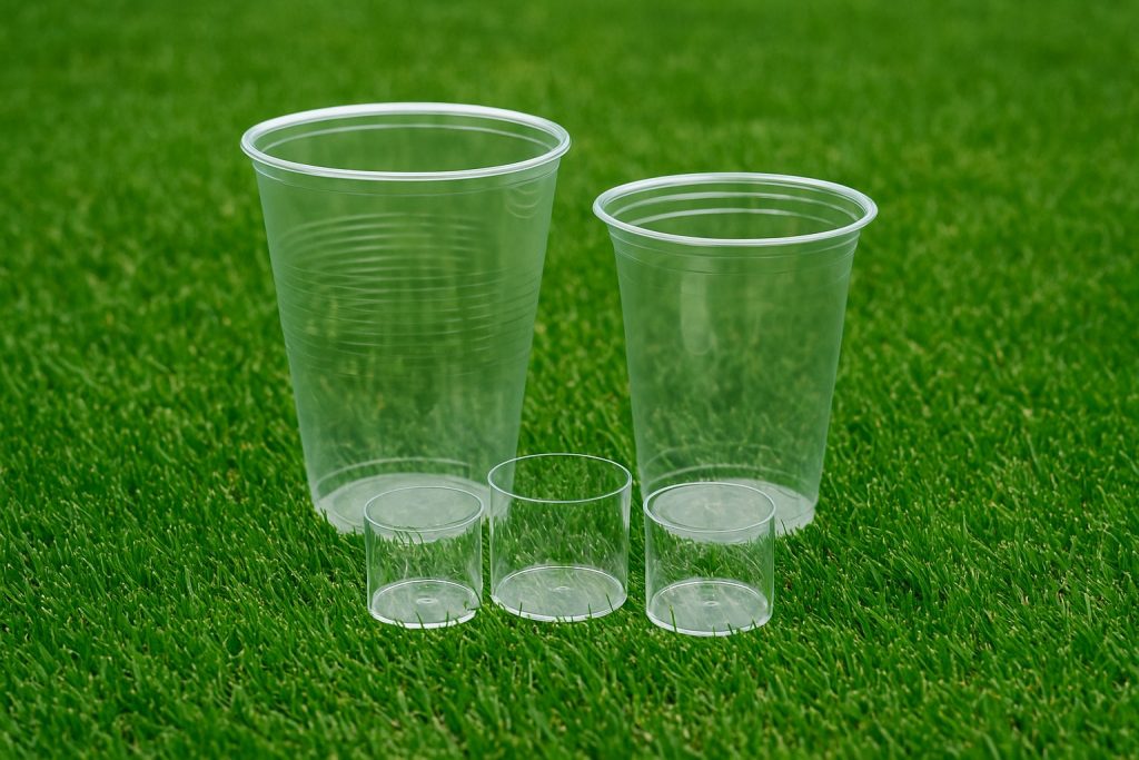 Vasos plásticos PP (polipropileno) disponibles en varios tamaños ideales para todo tipo de bebidas. Desde el chupito de 1,5 oz hasta los formatos más grandes de 220 c.c, 250 c.c, 300 c.c, 500 c.c y 1000 c.c, estos vasos ofrecen una opción práctica y resistente para eventos, negocios de hostelería o uso diario. Fabricados en material de alta calidad, son ligeros, reciclables y aptos para bebidas frías o calientes. Perfectos para servir desde un espresso hasta un granizado.